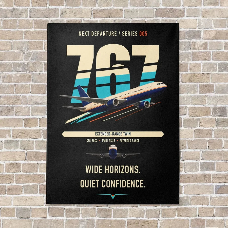 Boeing 767-300ER vertical canvas print - no frame - black background