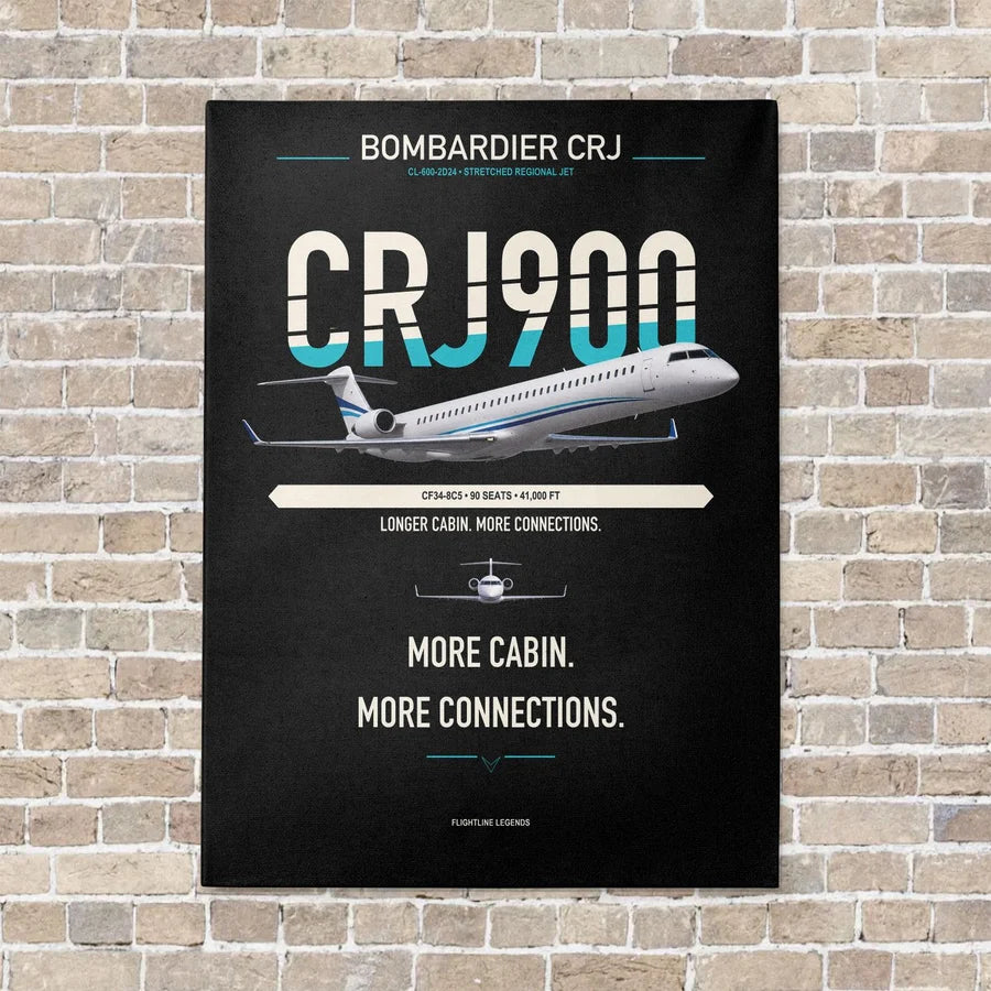 Bombardier CRJ900 vertical canvas print - no frame - black background