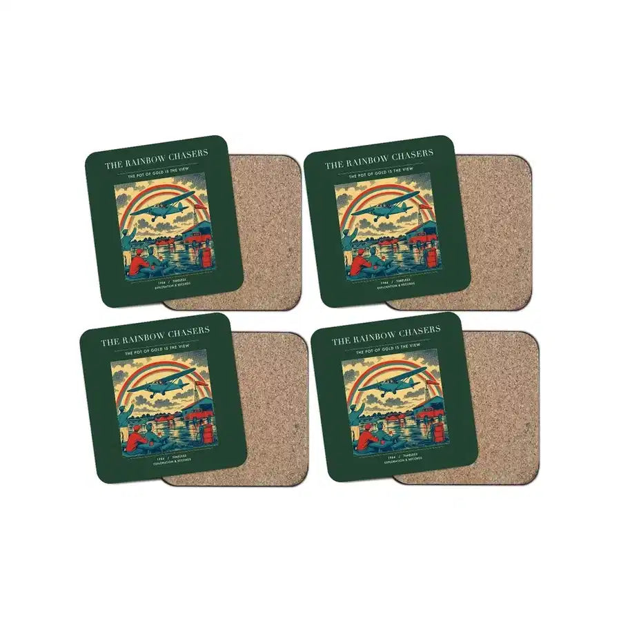 The Rainbow Chasers - Designed Coasters design on dark green 4-pieces-set