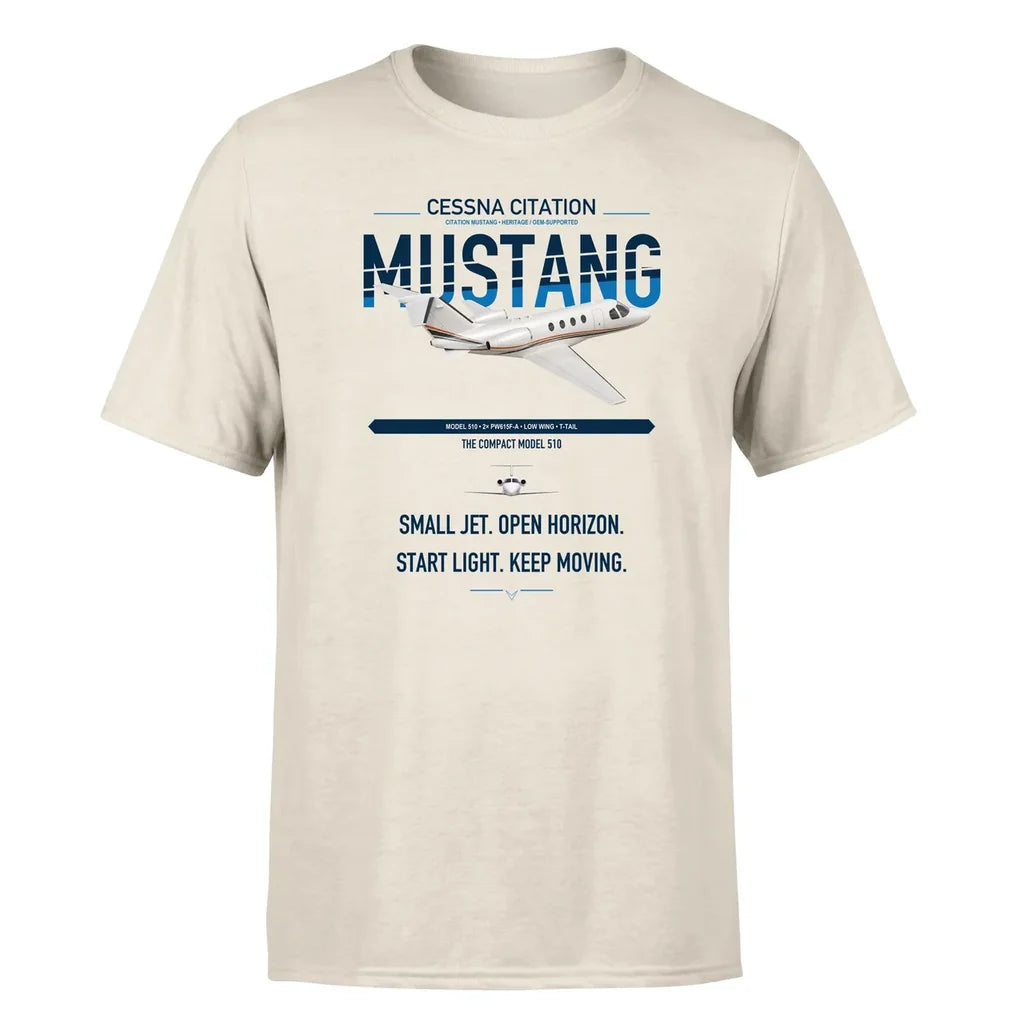 Cessna Citation Mustang design on beige double-side t-shirt, single-side print