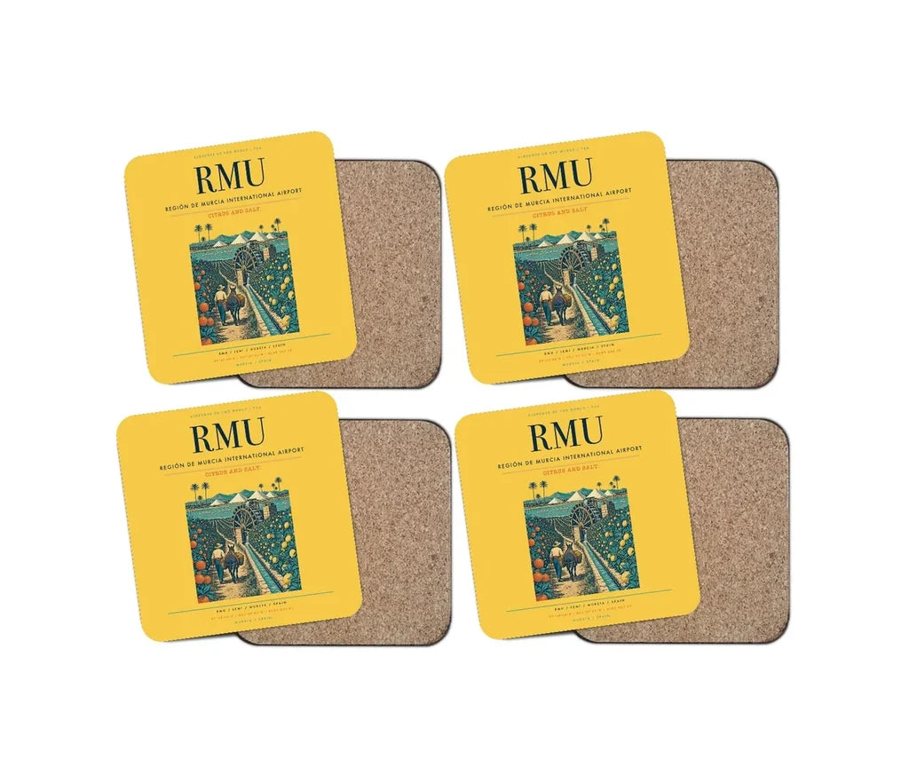 Región de Murcia International Airport (RMU) design on yellow 4 pieces set coaster