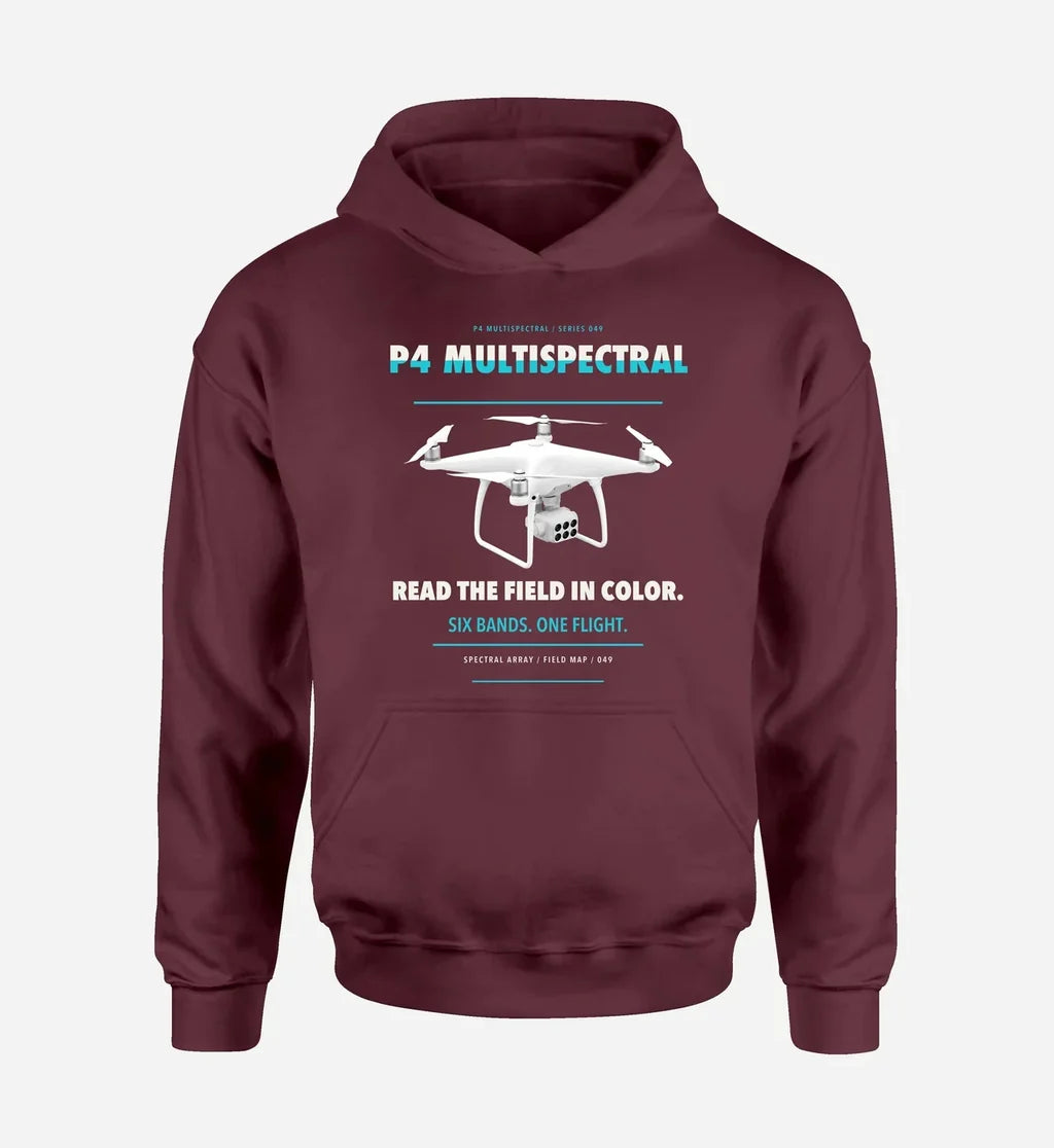 DJI P4 Multispectral design on dark red hoodie single side