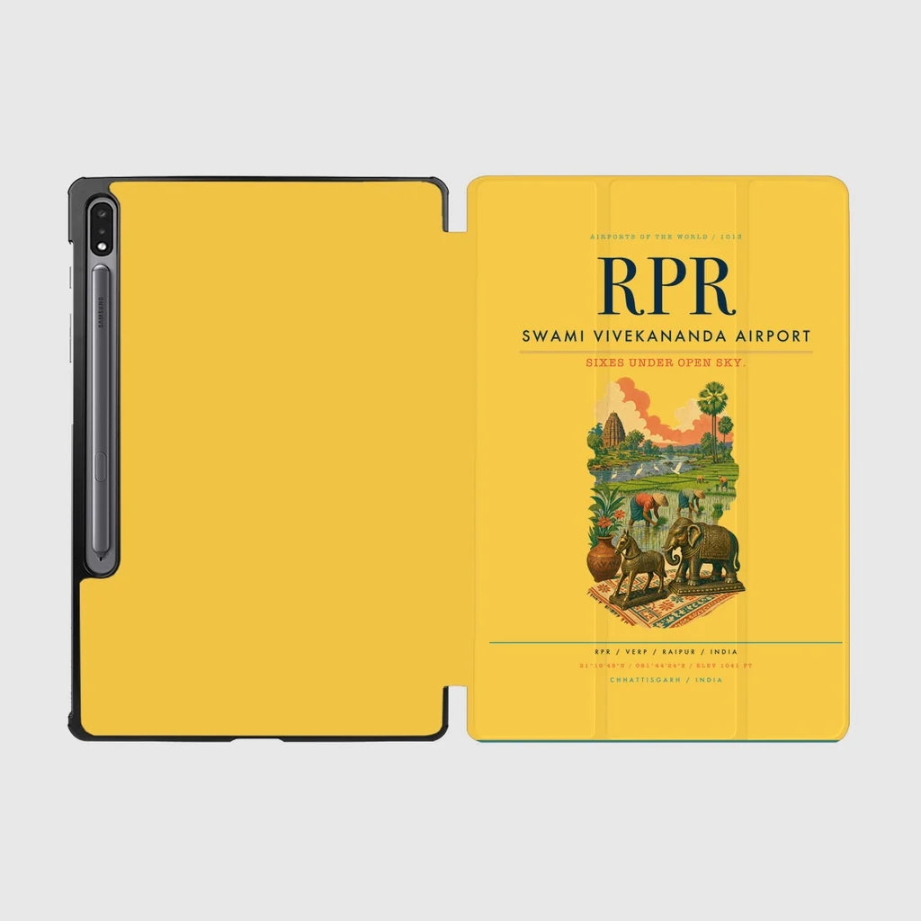 Swami Vivekananda Airport (RPR) design on yellow samsung tablet tablet case