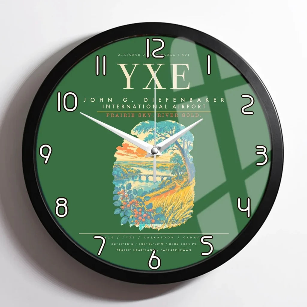 Saskatoon John G. Diefenbaker International Airport YXE Wall-Clock Framed - Green