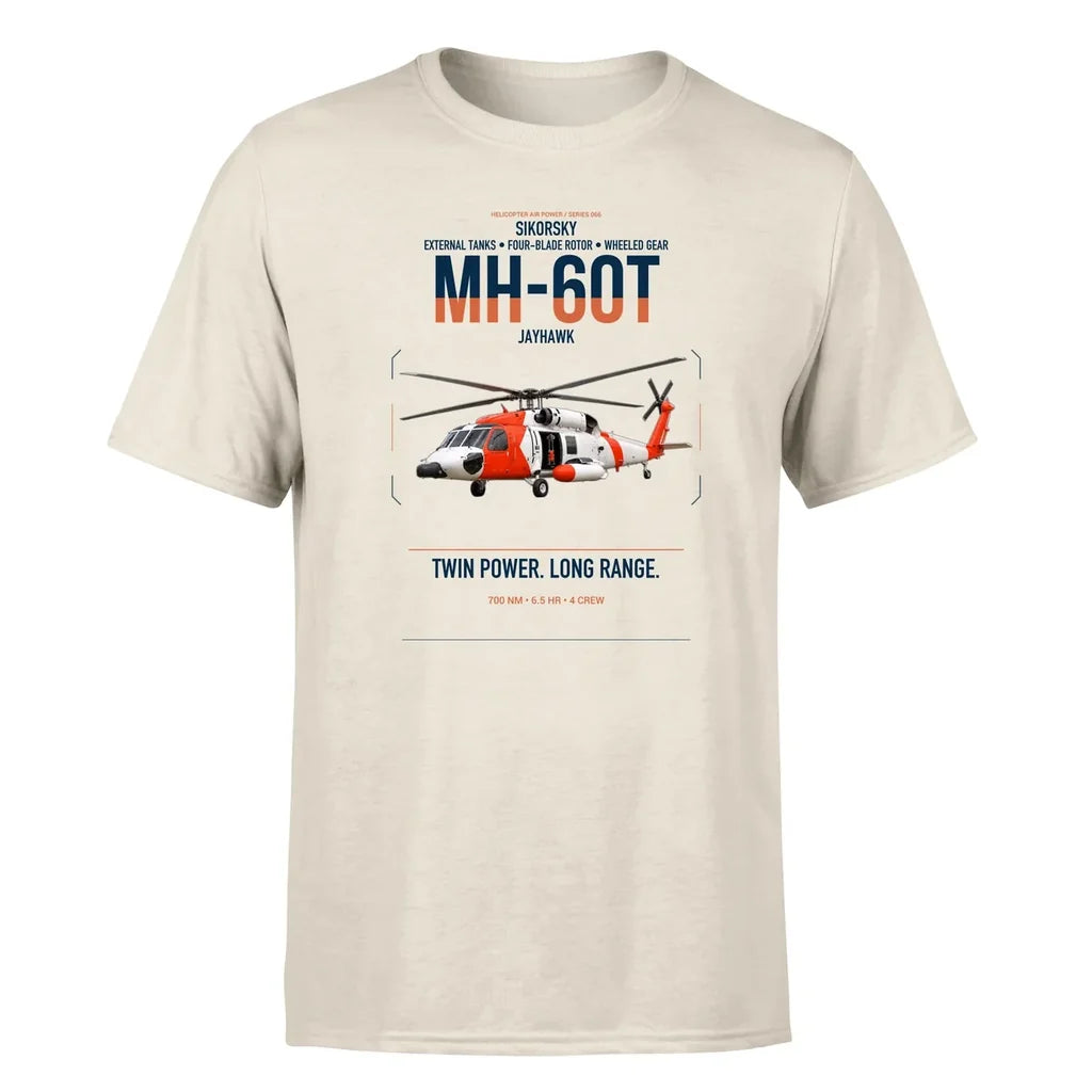 Sikorsky MH-60T Jayhawk design on beige t-shirt, single-side print