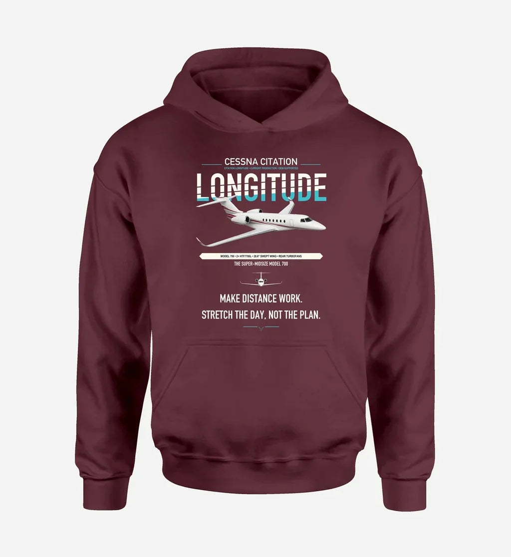 Cessna Citation Longitude design on dark red double-side hoodie, single-side print