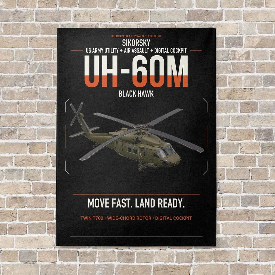 Sikorsky UH-60M Black Hawk vertical canvas print - no frame - black background