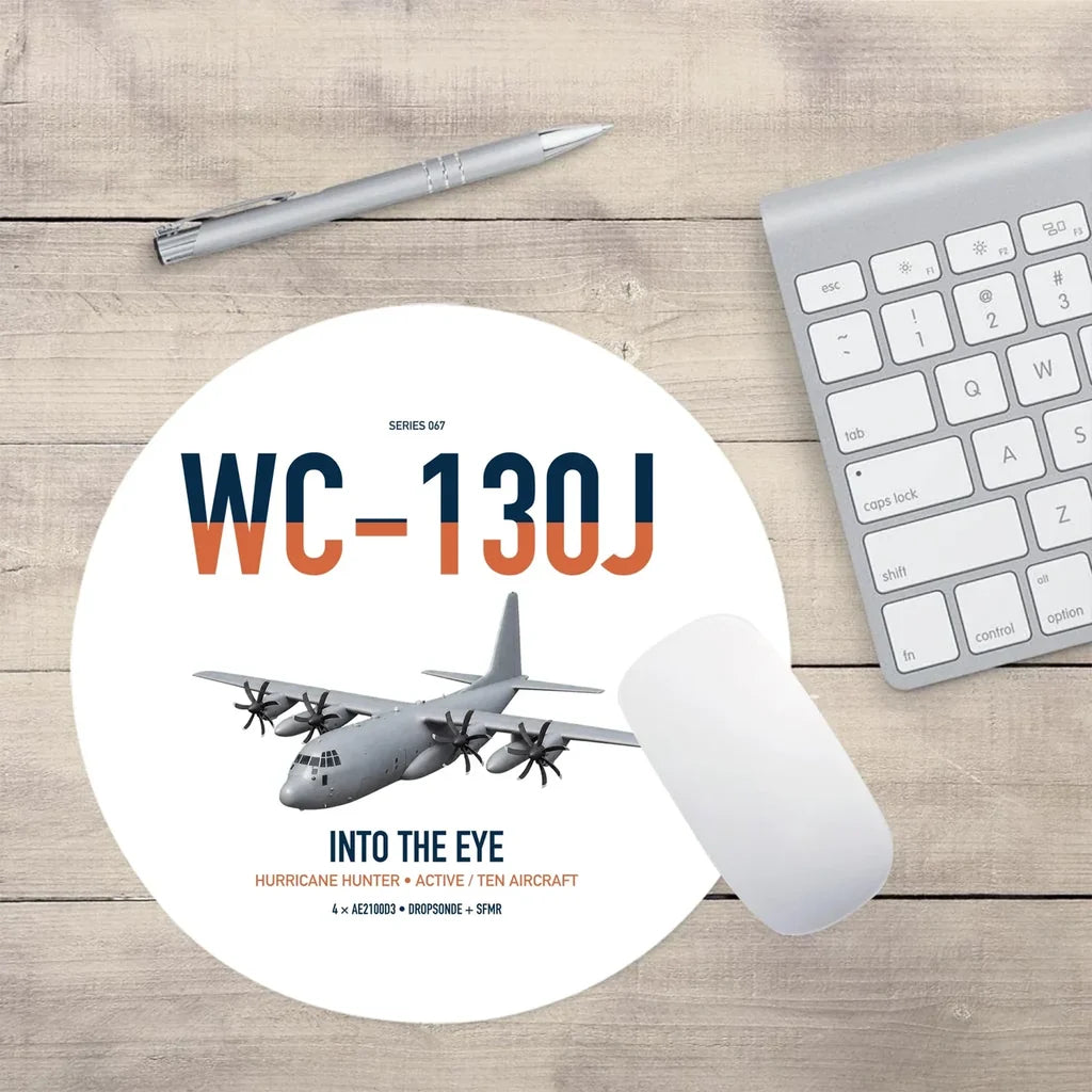 WC-130J Hurricane Hunter design on white round mouse pad