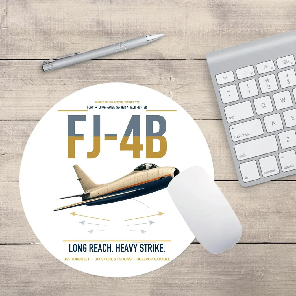 FJ-4B Fury design on white round mouse pad