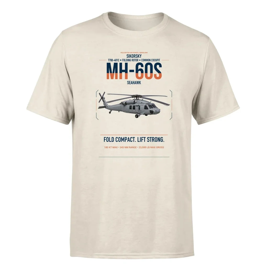 Sikorsky MH-60S Seahawk design on beige t-shirt, single-side print