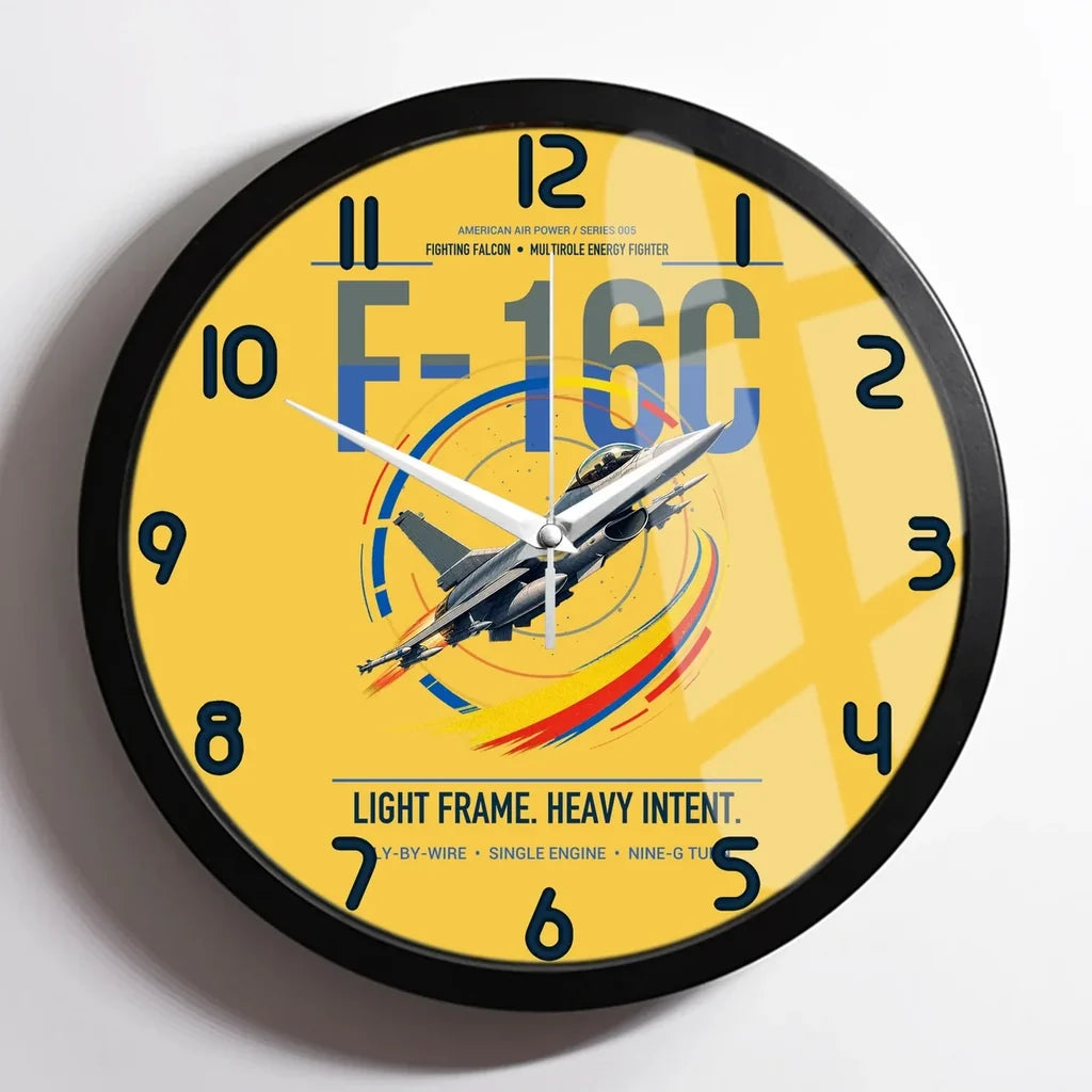 F-16C Fighting Falcon design on yellow framed wall clock