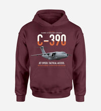 Thumbnail for C-390 Millennium design on dark red double-side hoodie, single-side print