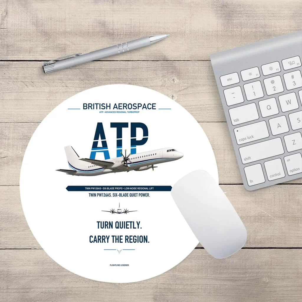British Aerospace ATP design on white round mouse pad