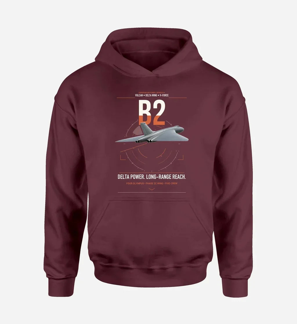 Avro Vulcan B2 design on dark red double-side hoodie, single-side print