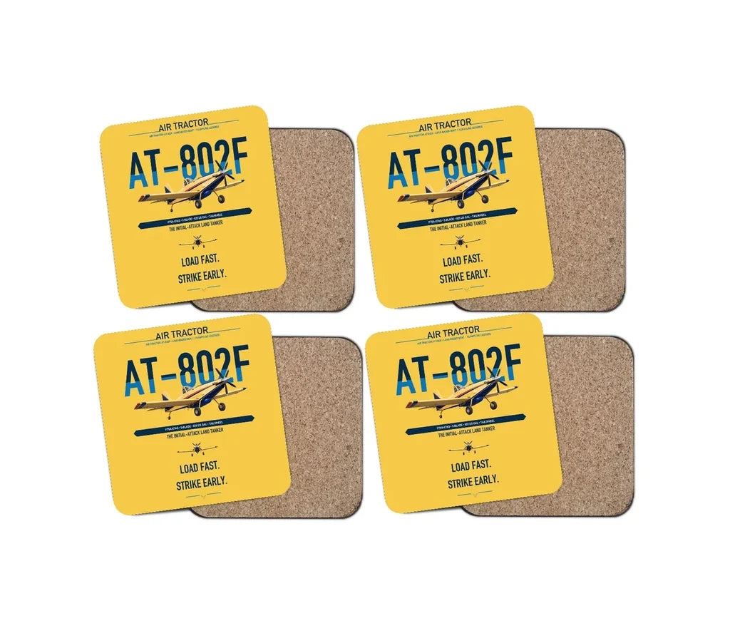 Air Tractor AT-802F design on yellow 4 pieces set coaster