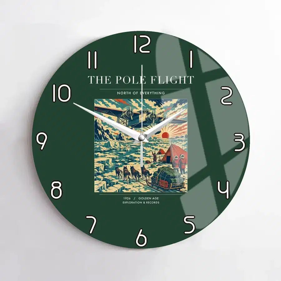 VINTAGE G4019 - The Pole Flight - Designed Wall Clocks design on darkgreen no-frame