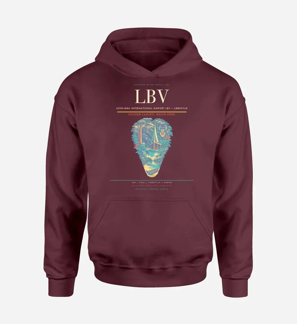 Leon-Mba International Airport (LBV) design on dark red hoodie single-side print