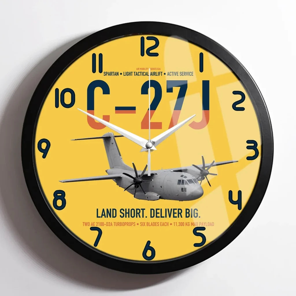 C-27J Spartan design on yellow framed wall clock