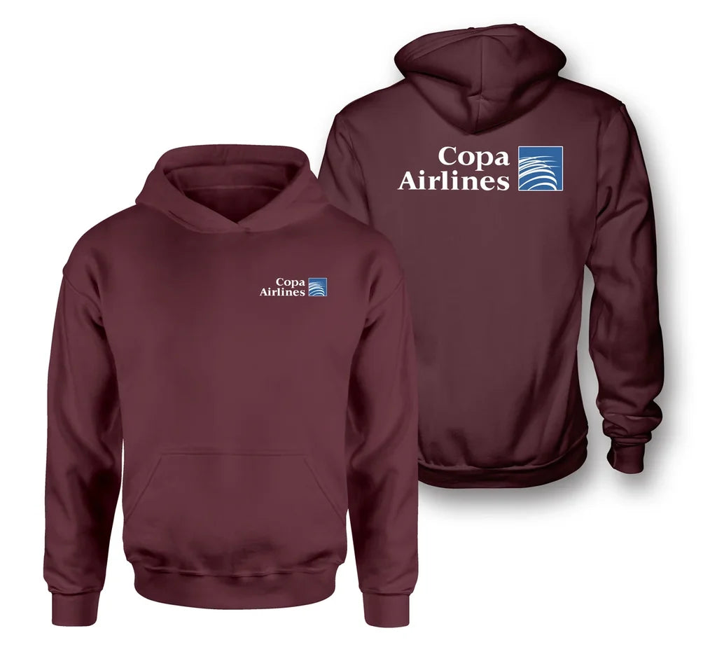 Copa Airlines logo on dark red double side hoodie