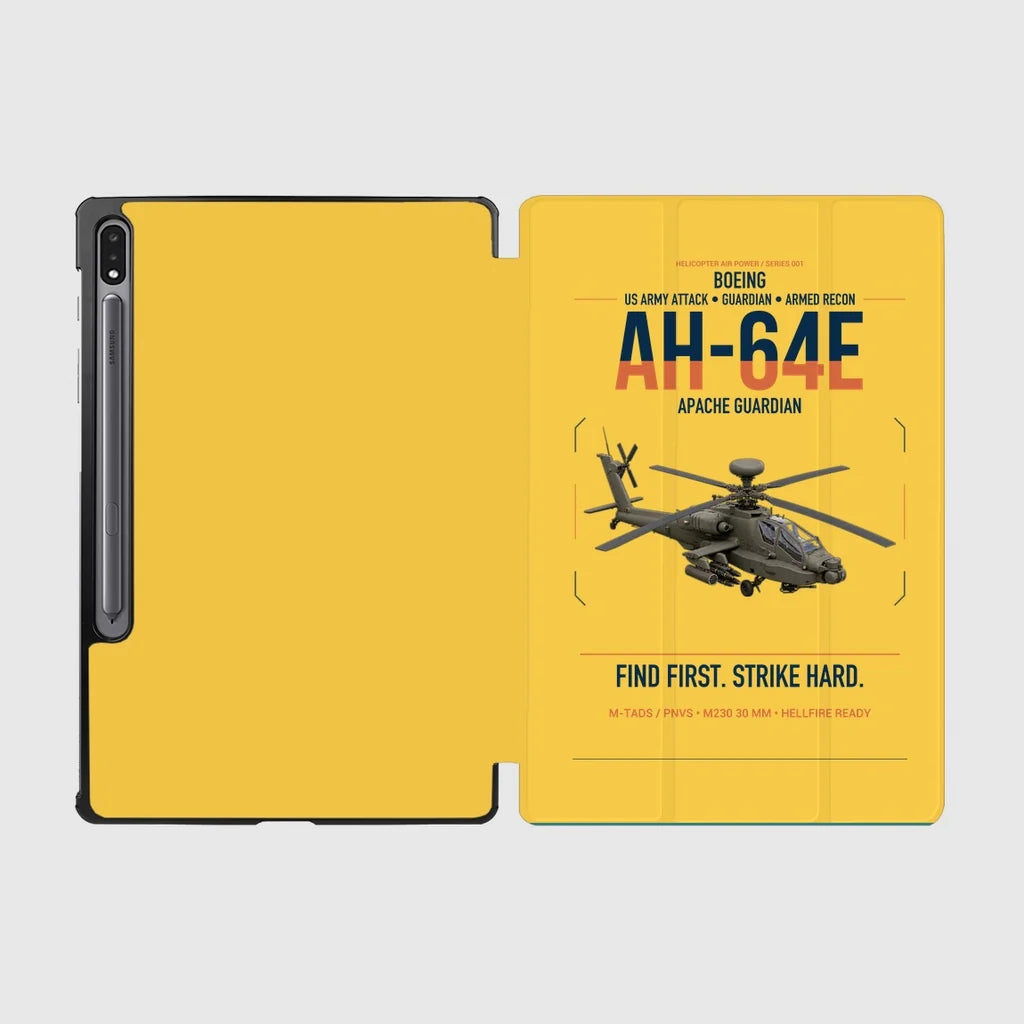 Boeing AH-64E Apache Guardian design on yellow samsung tablet tablet case