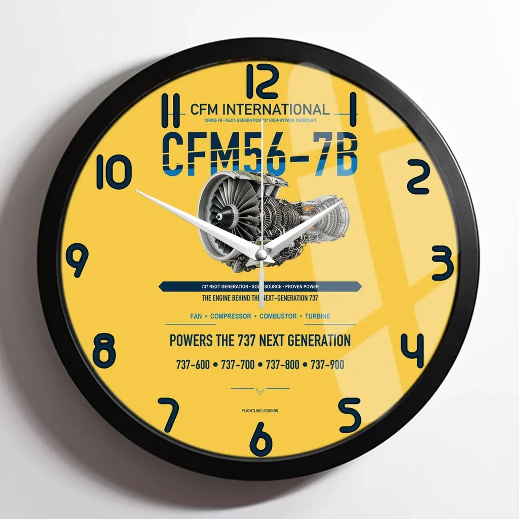 CFM56-7B design on yellow framed wall clock