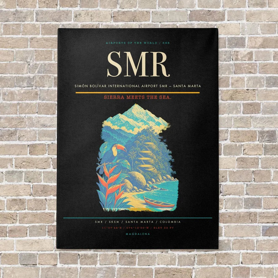 Simón Bolívar International Airport SMR — Santa Marta vertical canvas print - no frame - black background
