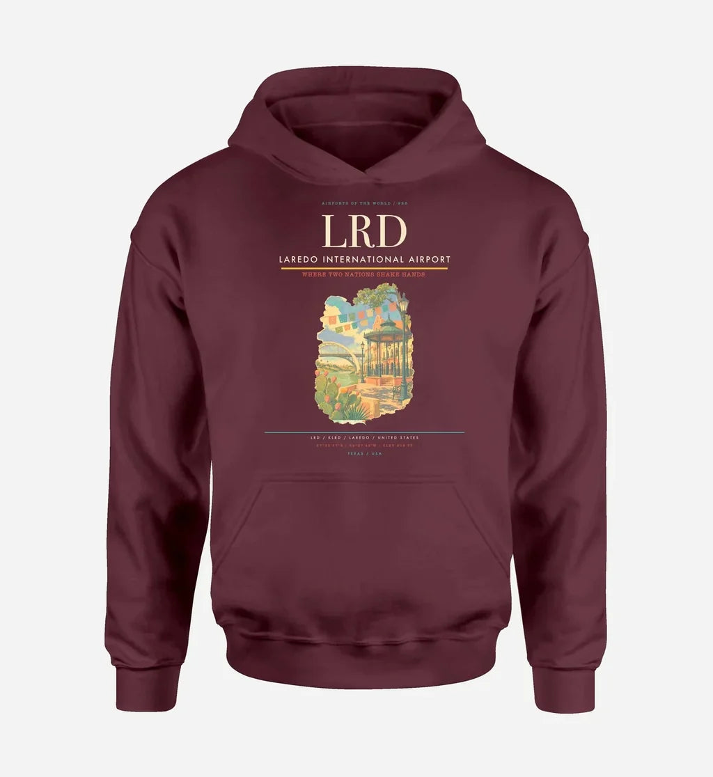 Laredo International Airport (LRD) design on dark red hoodie single-side print