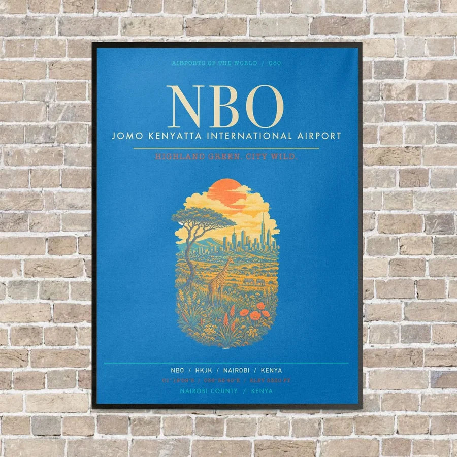 Jomo Kenyatta International Airport Nairobi NBO - Canvas Framed - Turquoise