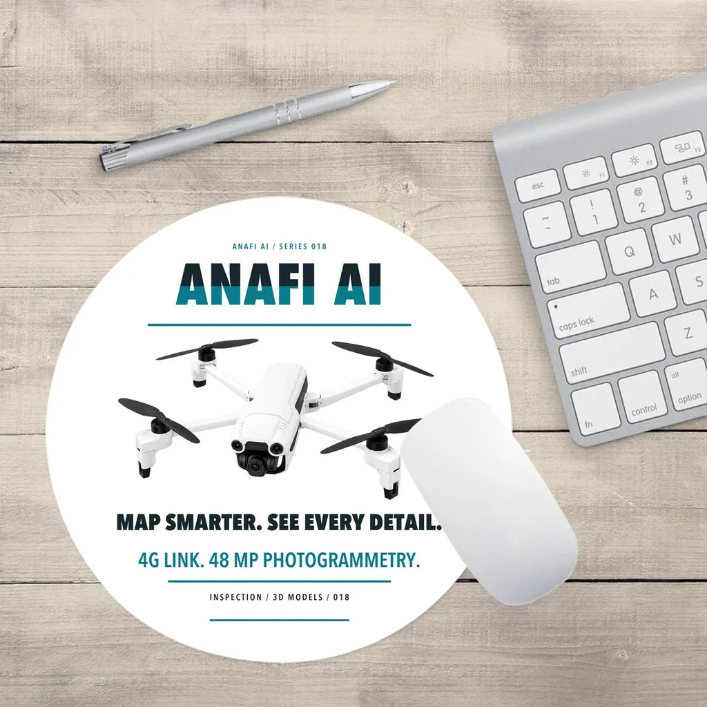 Parrot ANAFI Ai design on white round mouse pad