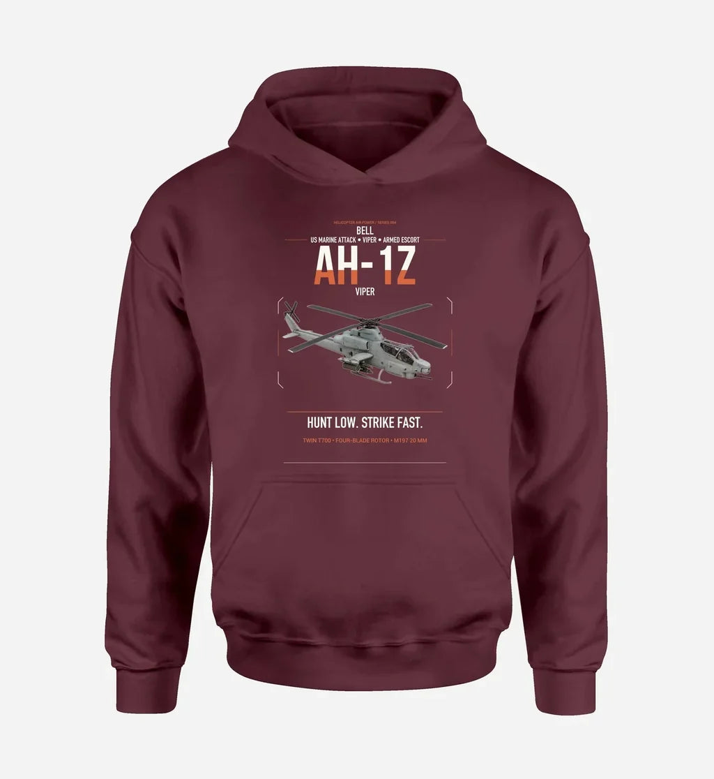 Bell AH-1Z Viper design on dark red double-side hoodie, single-side print