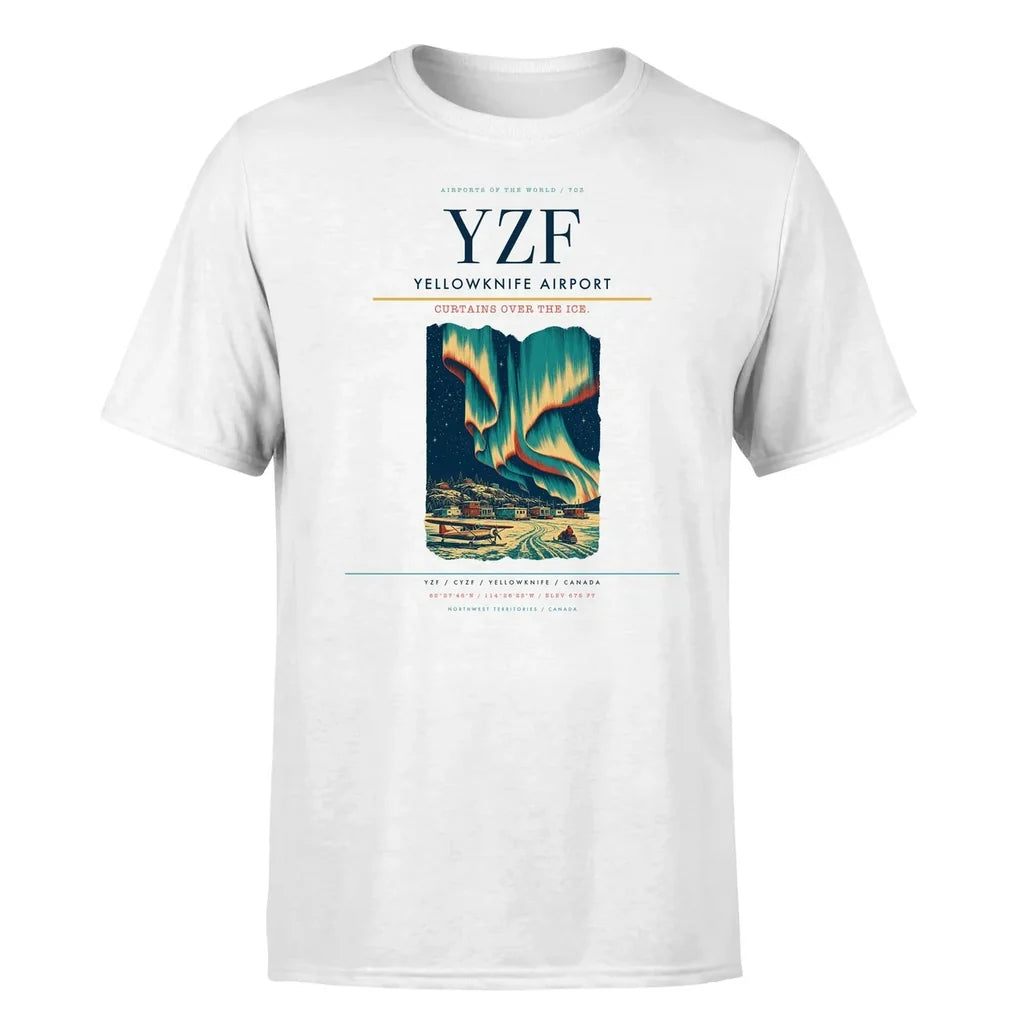 Yellowknife Airport (YZF) T-Shirt single-side front print in White | yellowknife-airport-yzf-double-side-t-shirt