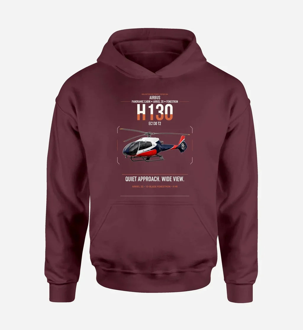 Airbus H130 design on dark red double-side hoodie, single-side print
