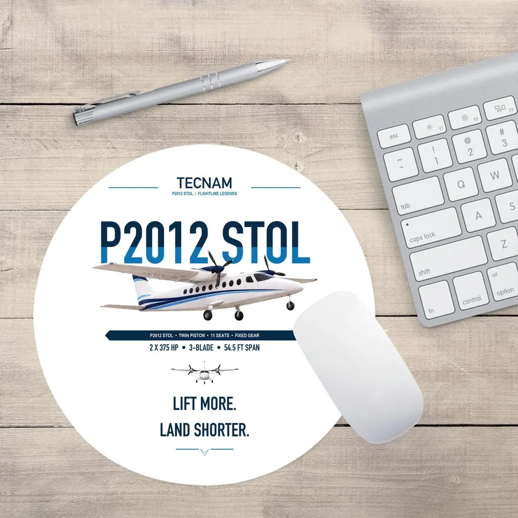 Tecnam P2012 STOL design on white round mouse pad