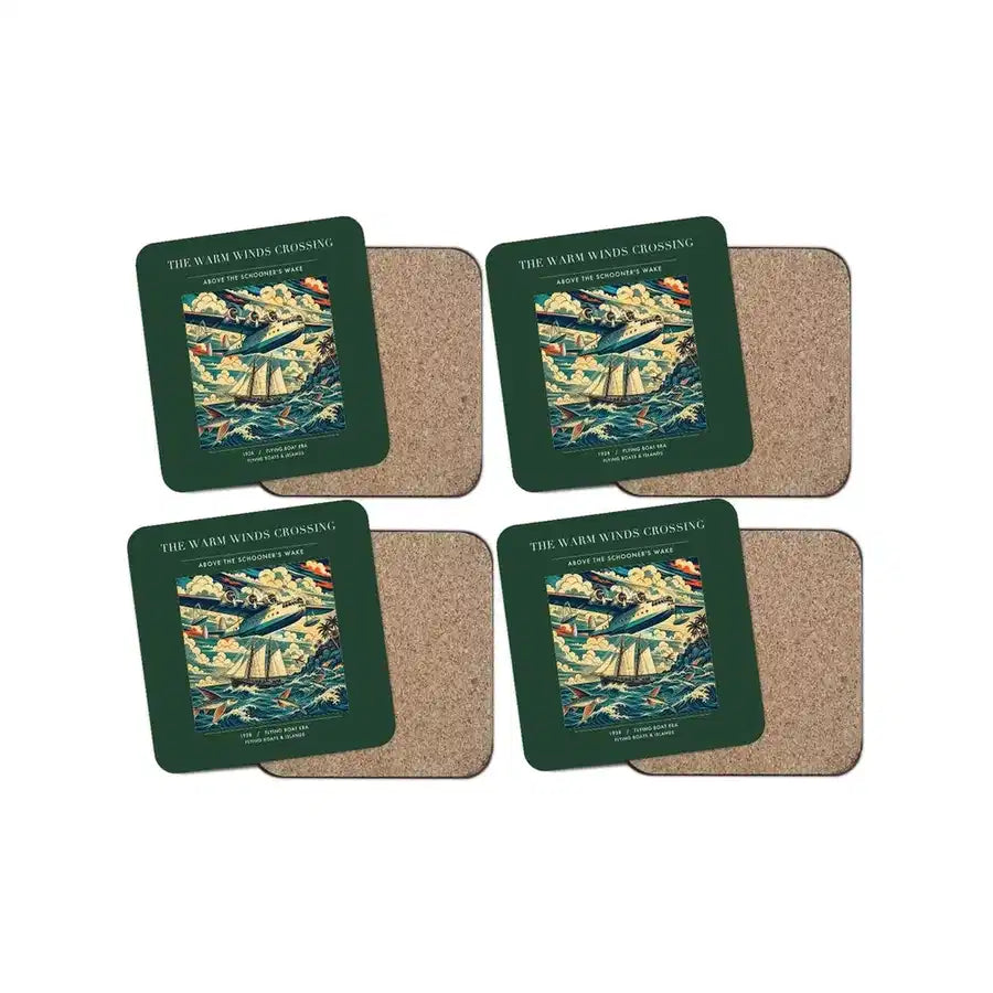 The Warm Winds Crossing - Designed Coasters design on dark green 4-pieces-set