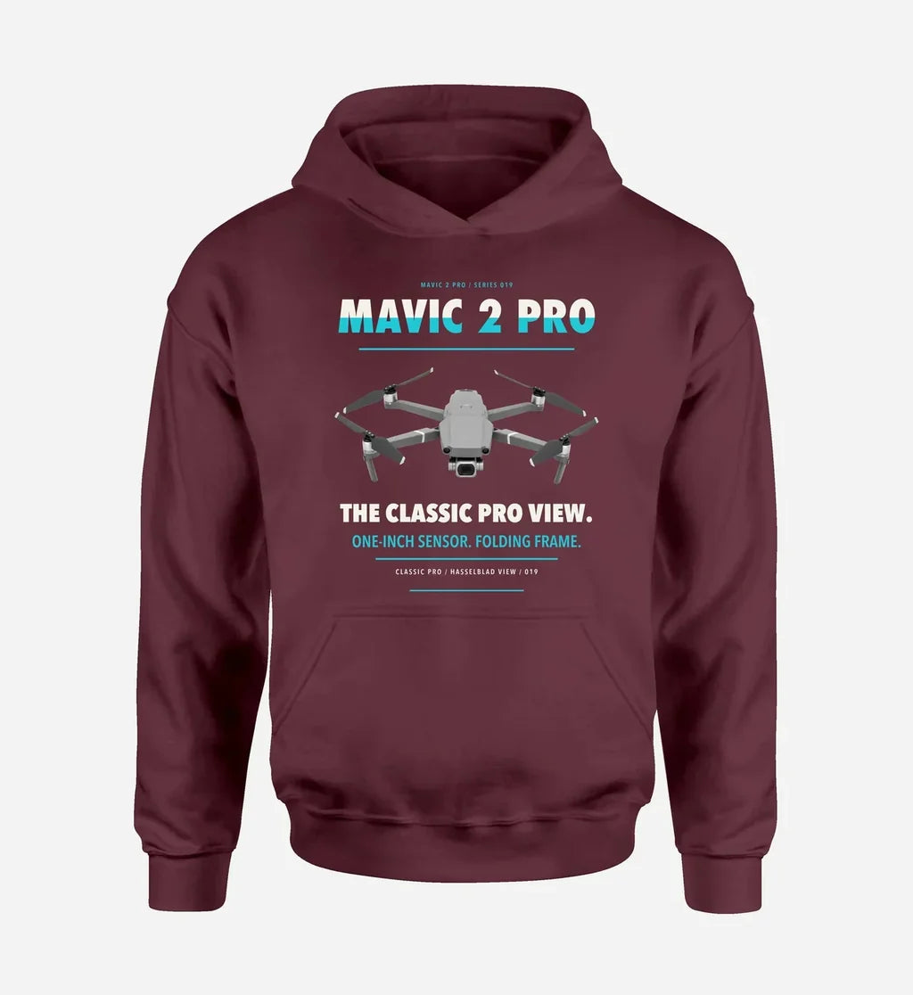 DJI Mavic 2 Pro design on dark red hoodie single side