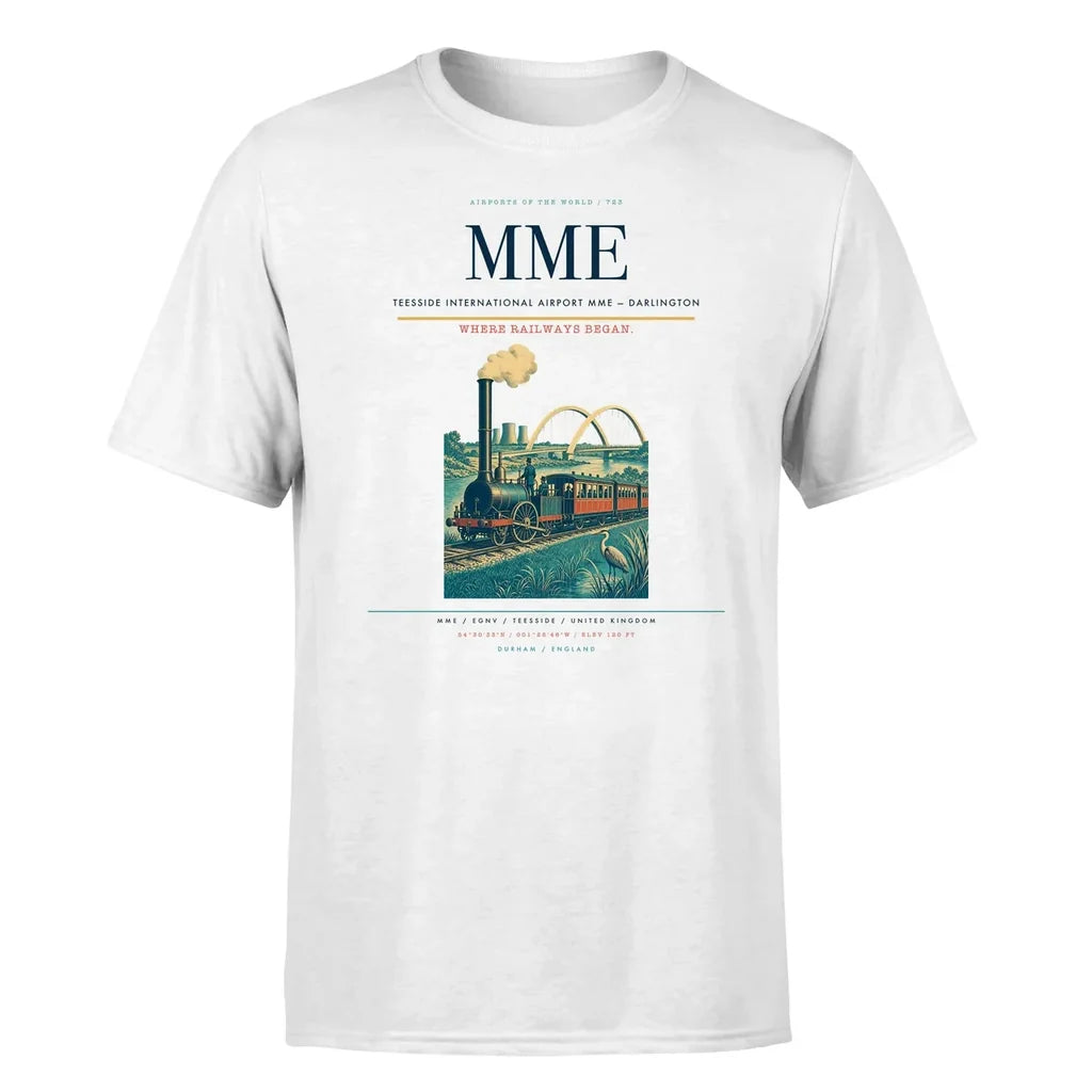 Teesside International Airport (MME) T-Shirt single-side front print in White | teesside-international-airport-mme-double-side-t-shirt
