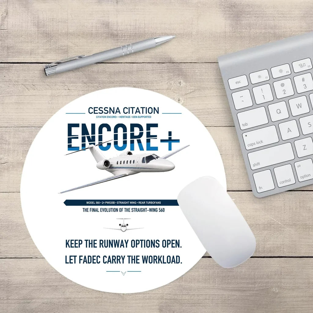 Cessna Citation Encore+ design on white round mouse pad