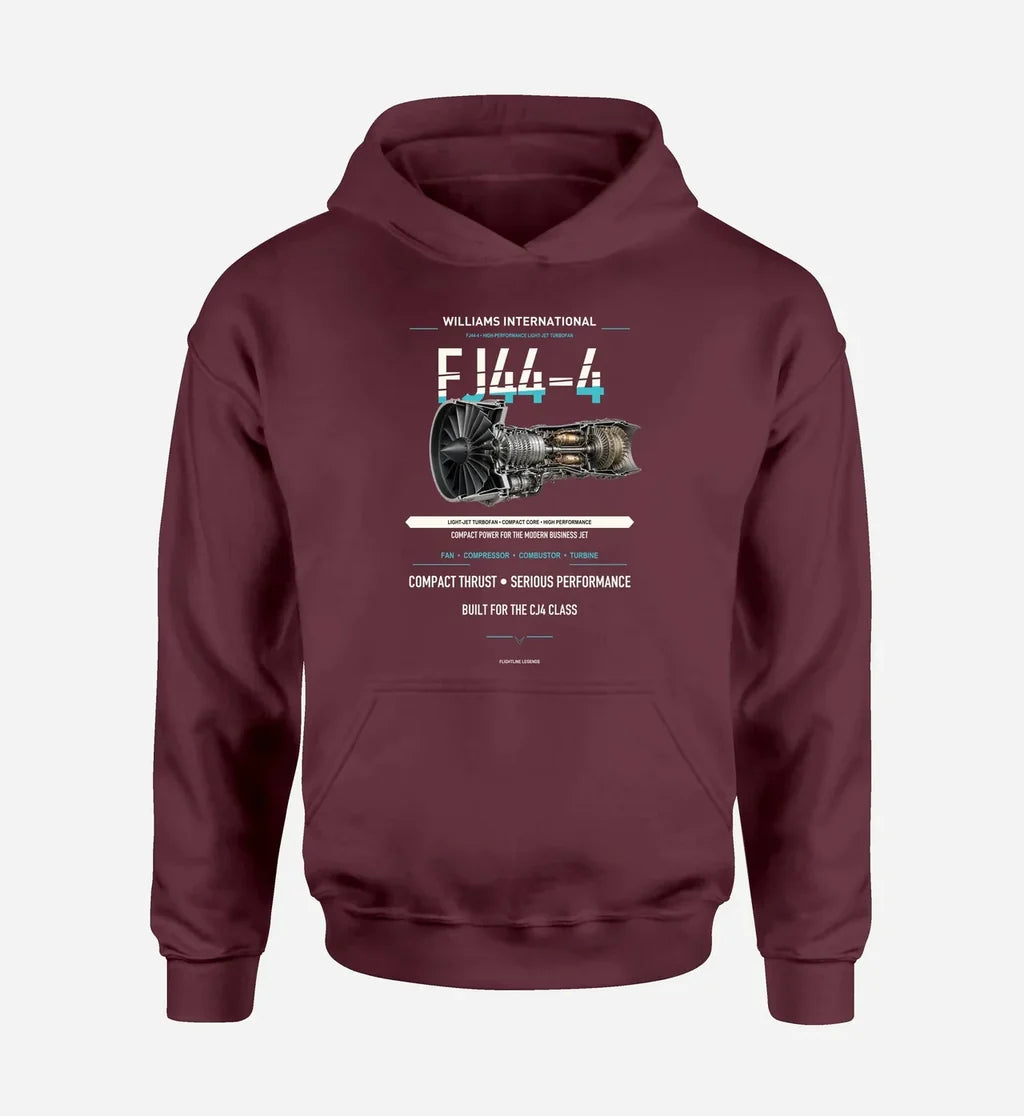 FJ44-4 design on dark red hoodie single side