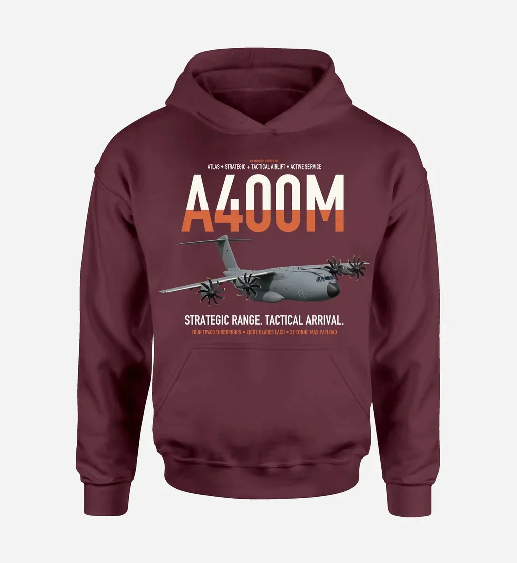 Airbus A400M Atlas design on dark red double-side hoodie, single-side print