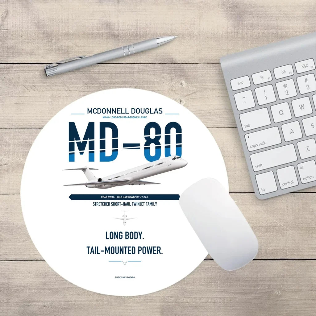 McDonnell Douglas MD-80 design on white round mouse pad