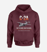 Thumbnail for C-2A Greyhound design on dark red double-side hoodie, single-side print