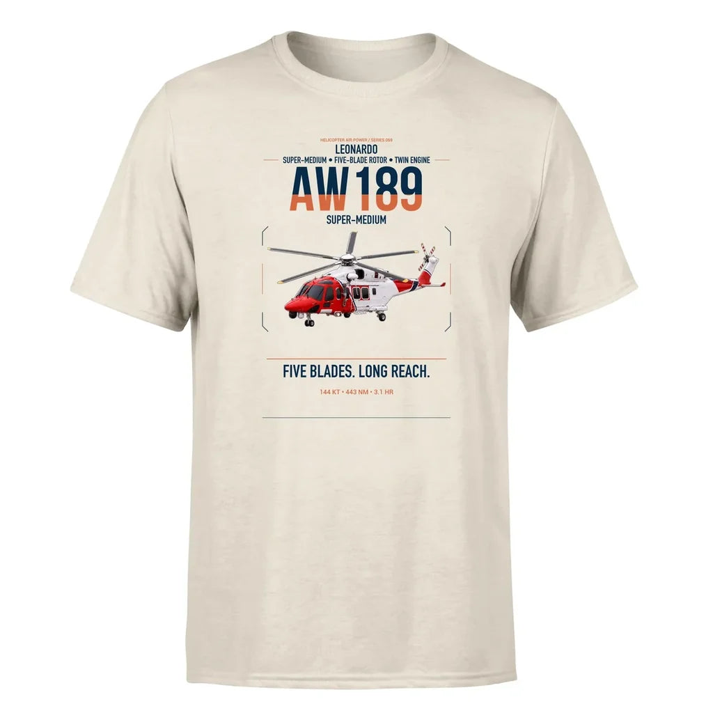Leonardo AW189 design on beige t-shirt, single-side print