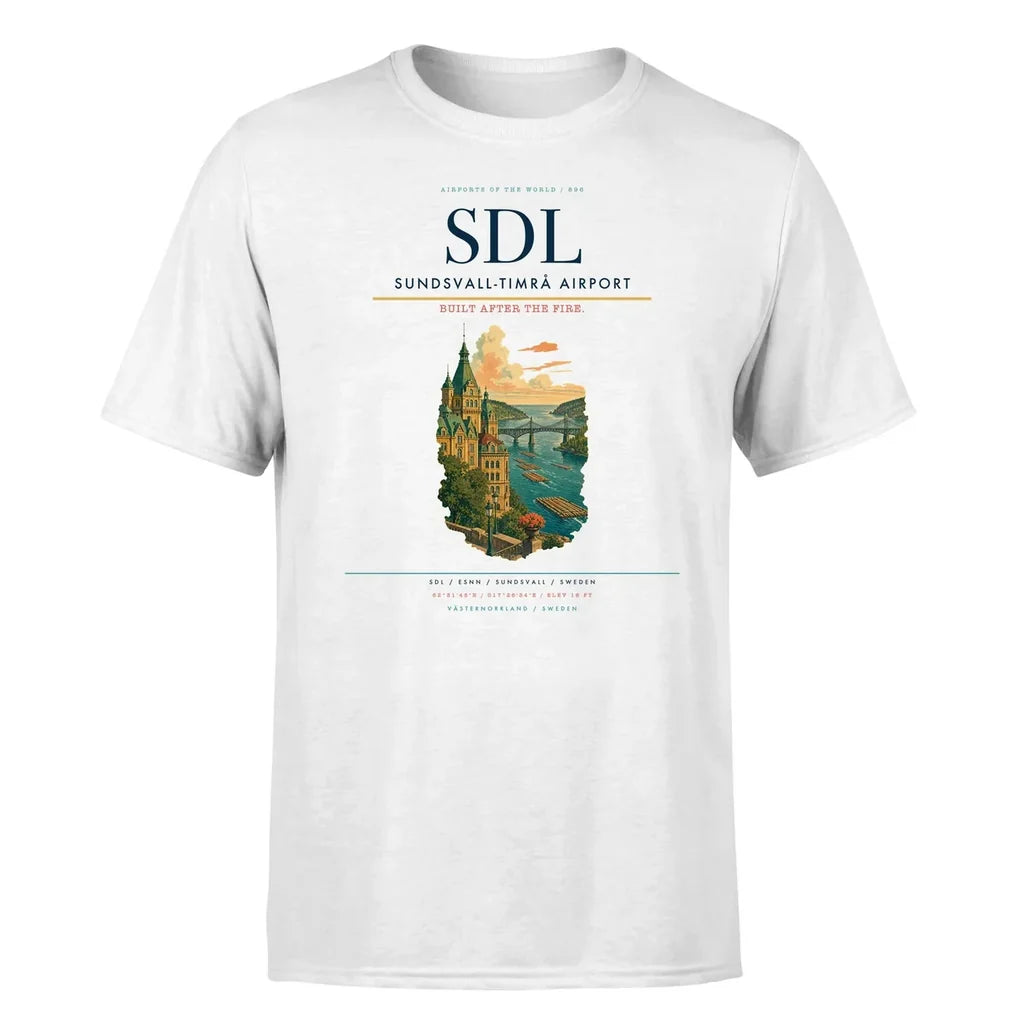 Sundsvall-Timrå Airport (SDL) T-Shirt single-side front print in White | sundsvall-timrå-airport-sdl-double-side-t-shirt