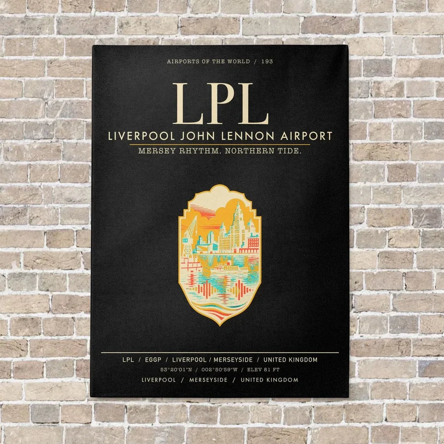 Liverpool John Lennon Airport LPL vertical canvas print - no frame - black background