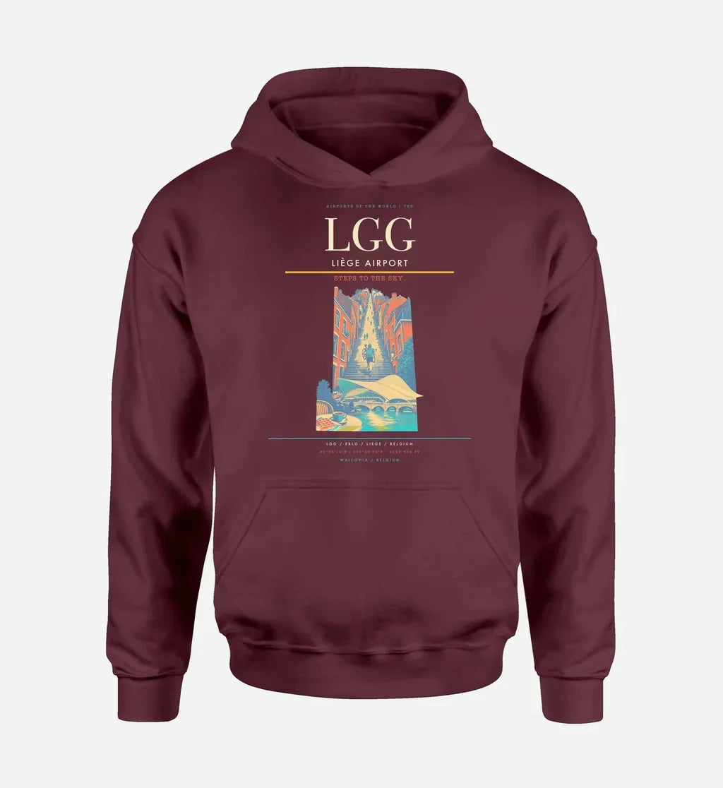 Liège Airport (LGG) design on dark red hoodie single-side print