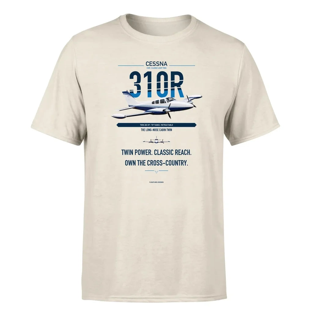 Cessna 310R design on beige double-side t-shirt, single-side print