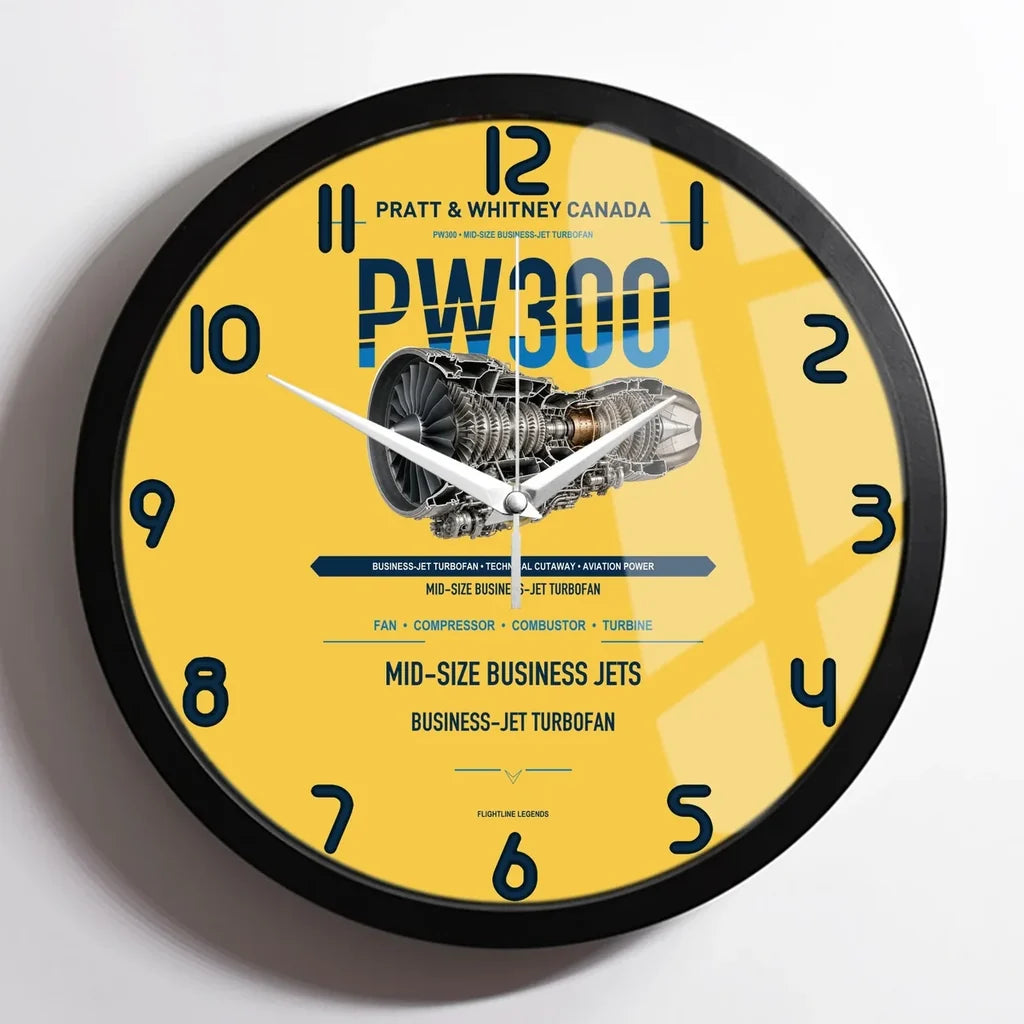 PW300 design on yellow framed wall clock