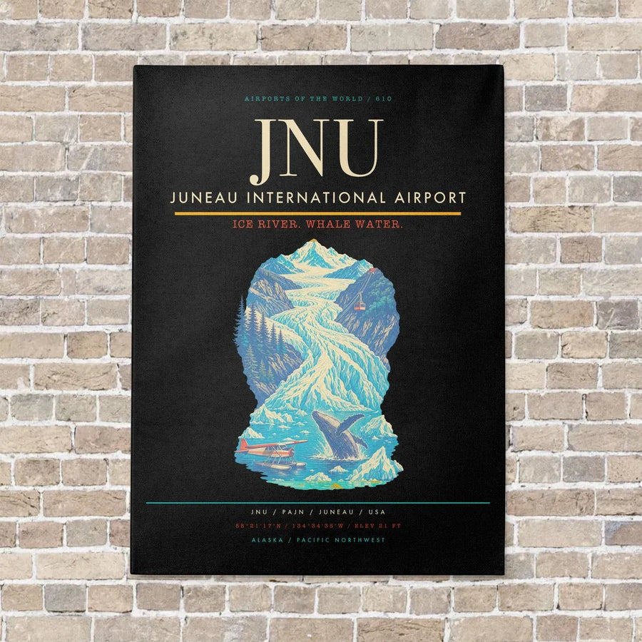 Juneau International Airport JNU vertical canvas print - no frame - black background