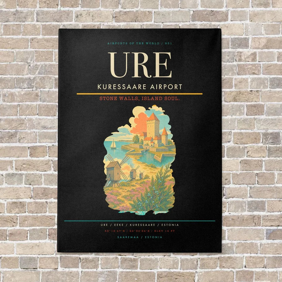 Kuressaare Airport URE vertical canvas print - no frame - black background