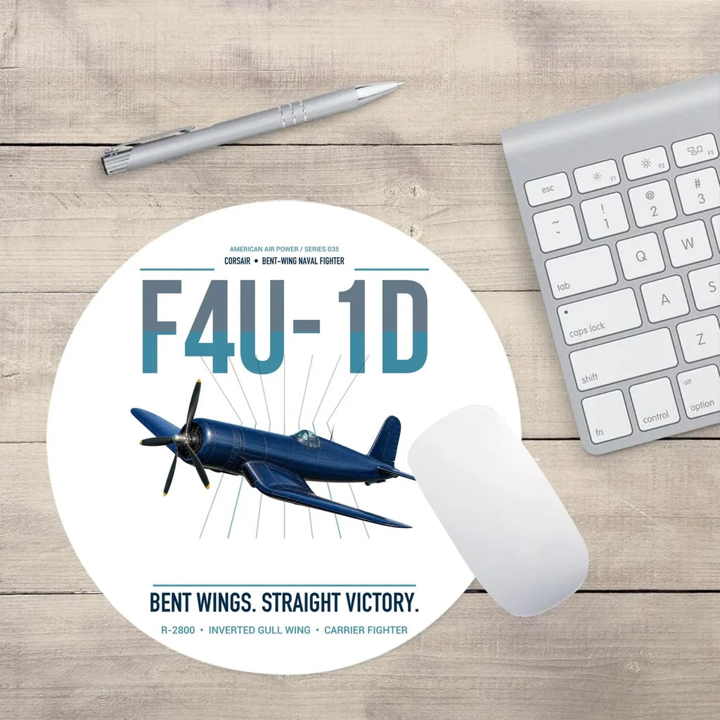 F4U-1D Corsair design on white round mouse pad